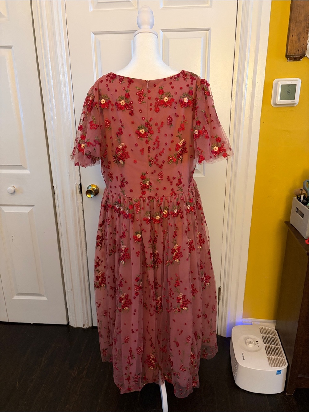 GUC JessaKae Scarlet Dress - Rose Pink Embroidered Tulle Midi Dress - Picture 10 of 11
